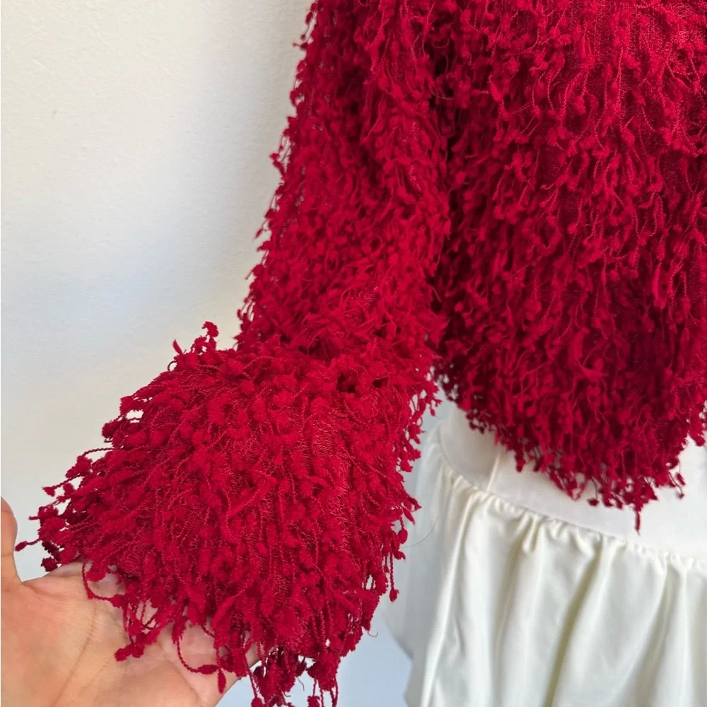 Windsor Red Shaggy Faux Fur Cropped Jacket Size S | Statement Party Y2K Glam - Picture 3 of 7